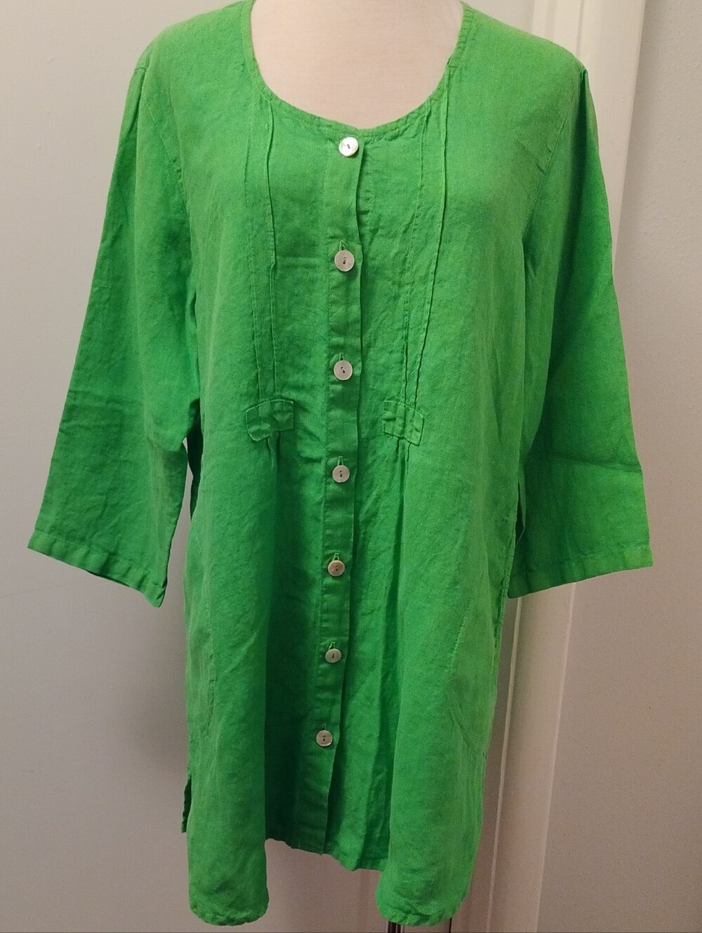 Relaxed Green Cotton Button-Front Women's Tunic Top Size M